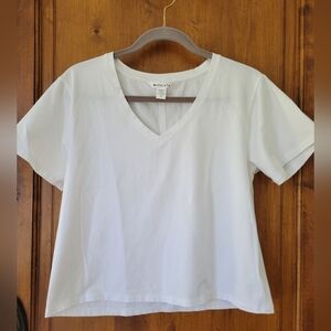 Athleta White Cropped Boxy T-Shirt V-neck M